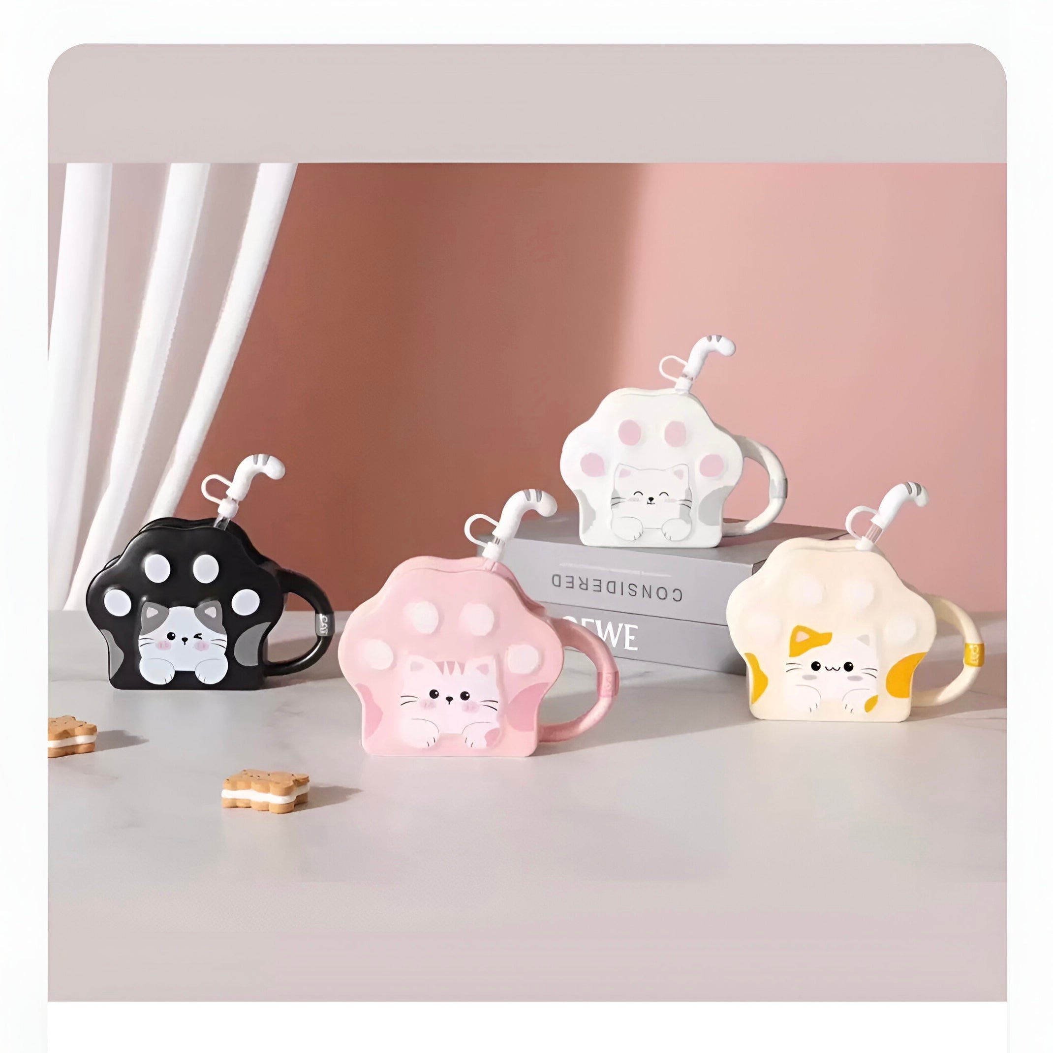 Mačka keramička šolja sa slamkom u obliku šape, savršena za čajnik set