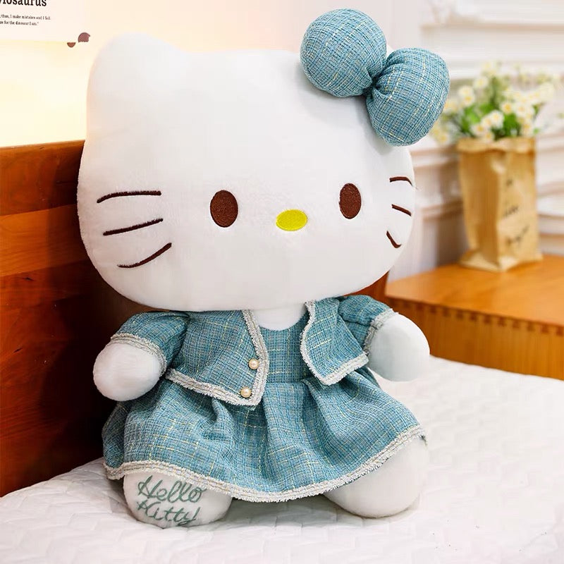 Hello kitty plišani jastuk 65 cm u teal kariranoj haljini s bijelim rubom i mašnom zelana