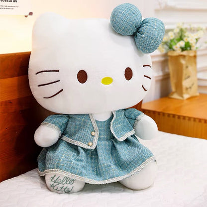 Hello kitty plišani jastuk 65 cm u teal kariranoj haljini s bijelim rubom i mašnom zelana