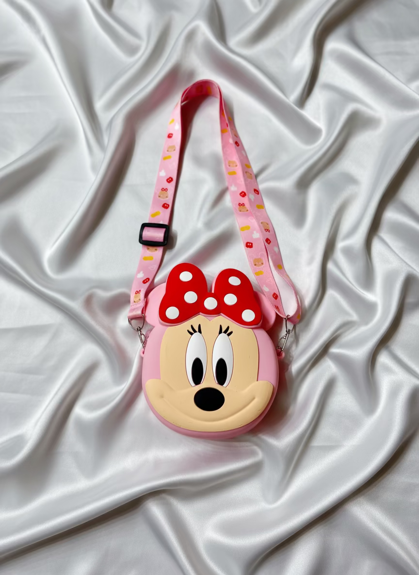 Minnie Mouse silikonska torbica s roza bijelim dizajnom i crvenom mašnom