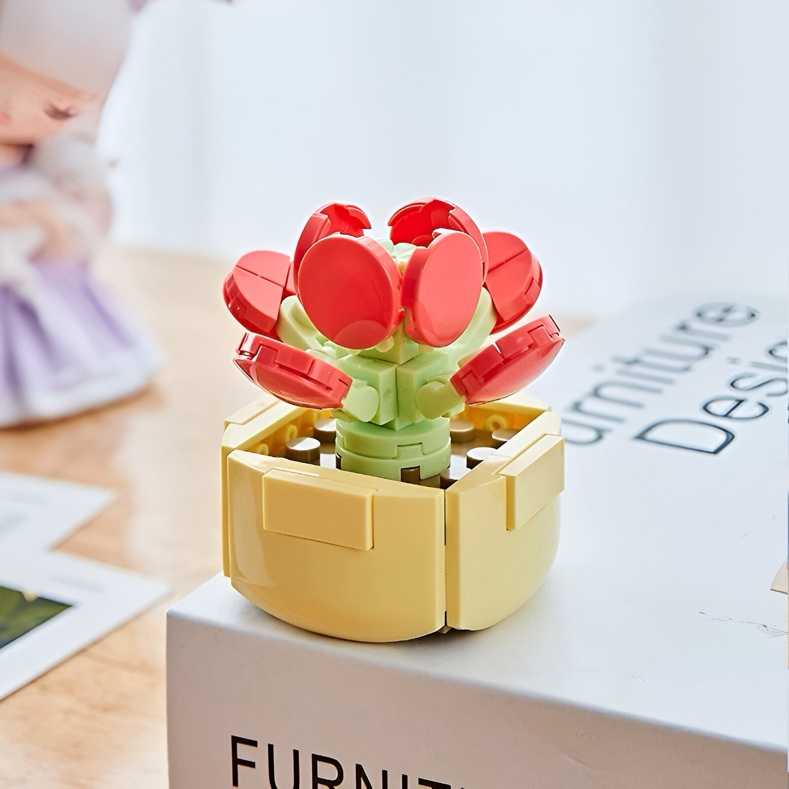 Lego model cvijeća CVIJEĆE LEGO (MODEL B) s crvenim listovima i zelenom bazom