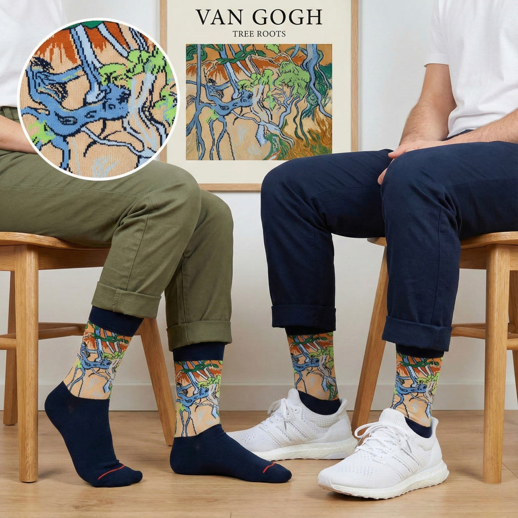 Plave čarape VAN GOGH TREE ROOTS s motivom korijena drveta u plavoj, zelenoj i narančastoj boji
