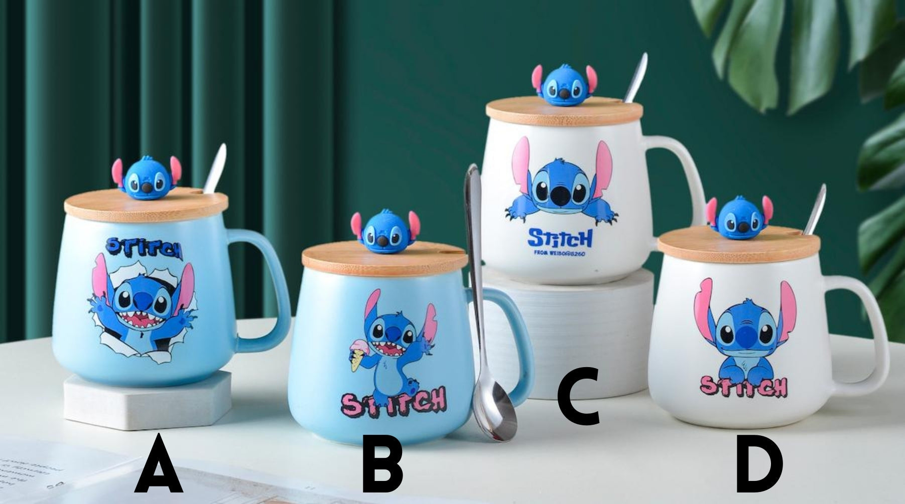 Četiri Stitch keramička šolja s poklopcem i kašikom, keramički set čajnik
