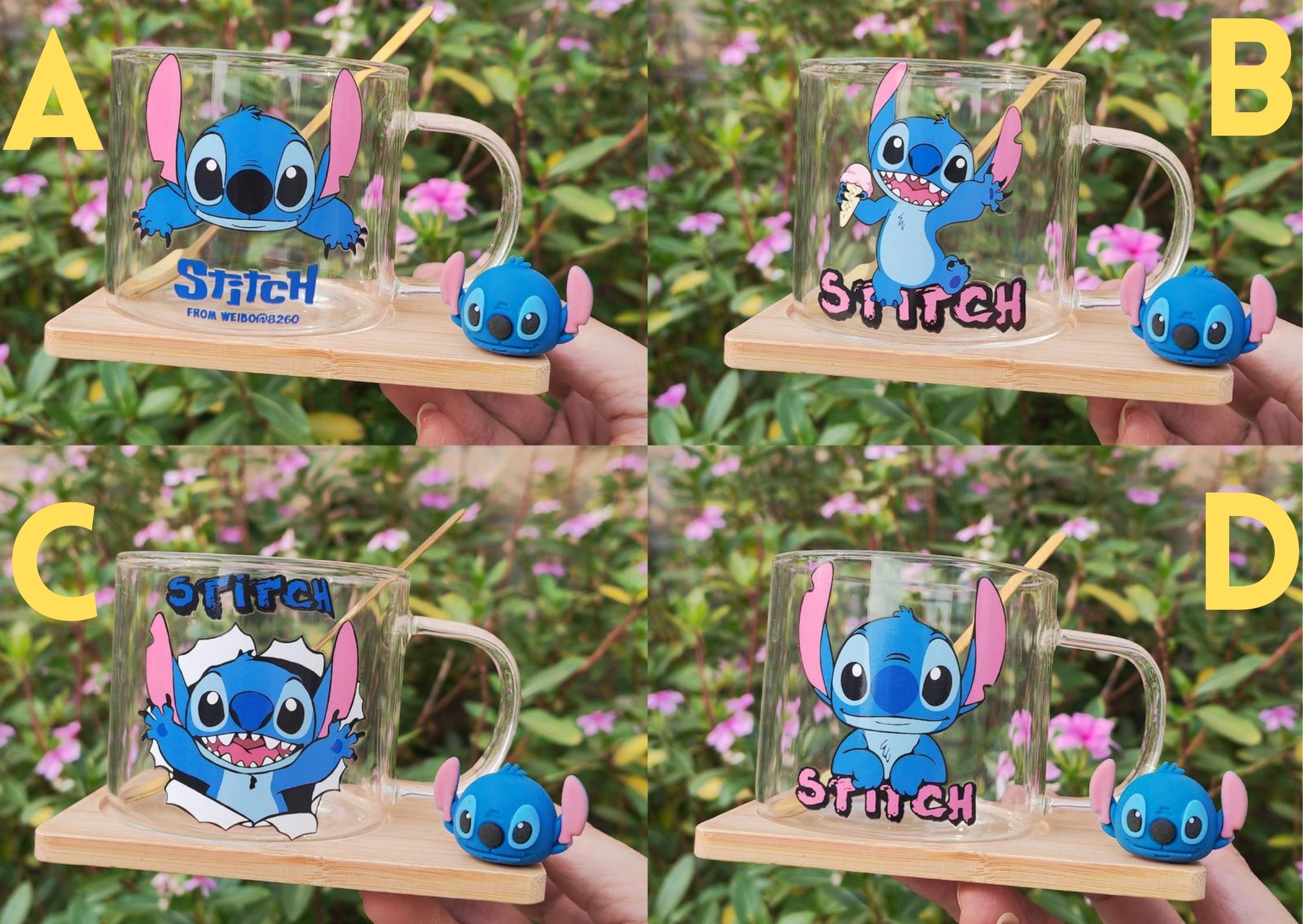 Četiri Stitch šolje s drvenim podmetačima i figuricama u STITCH ŠOLJA SET