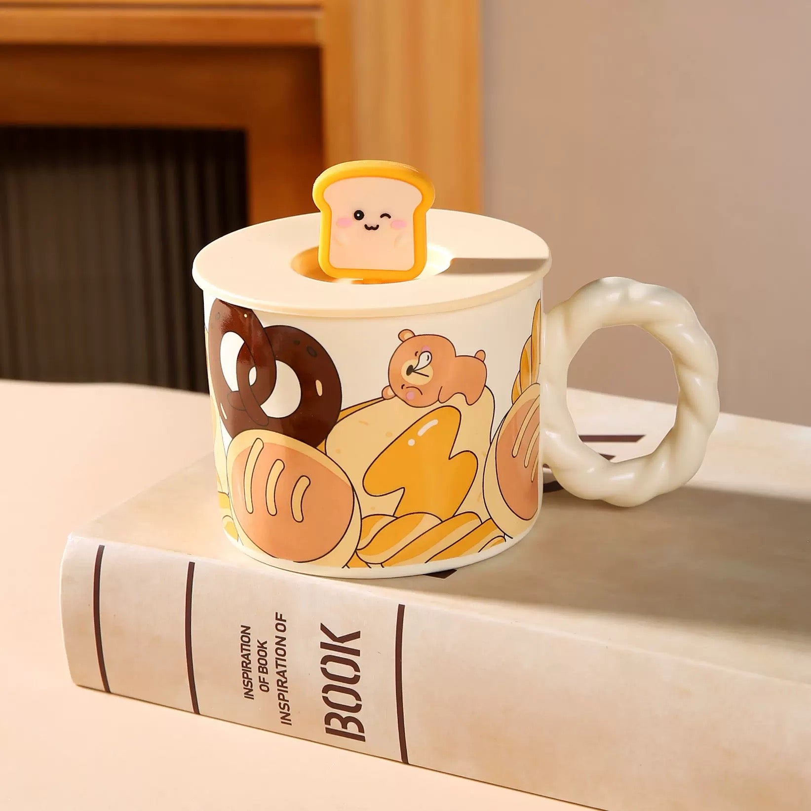 Keramička šolja set BREAD s poklopcem i šupljom, savršena za čaj i kavu