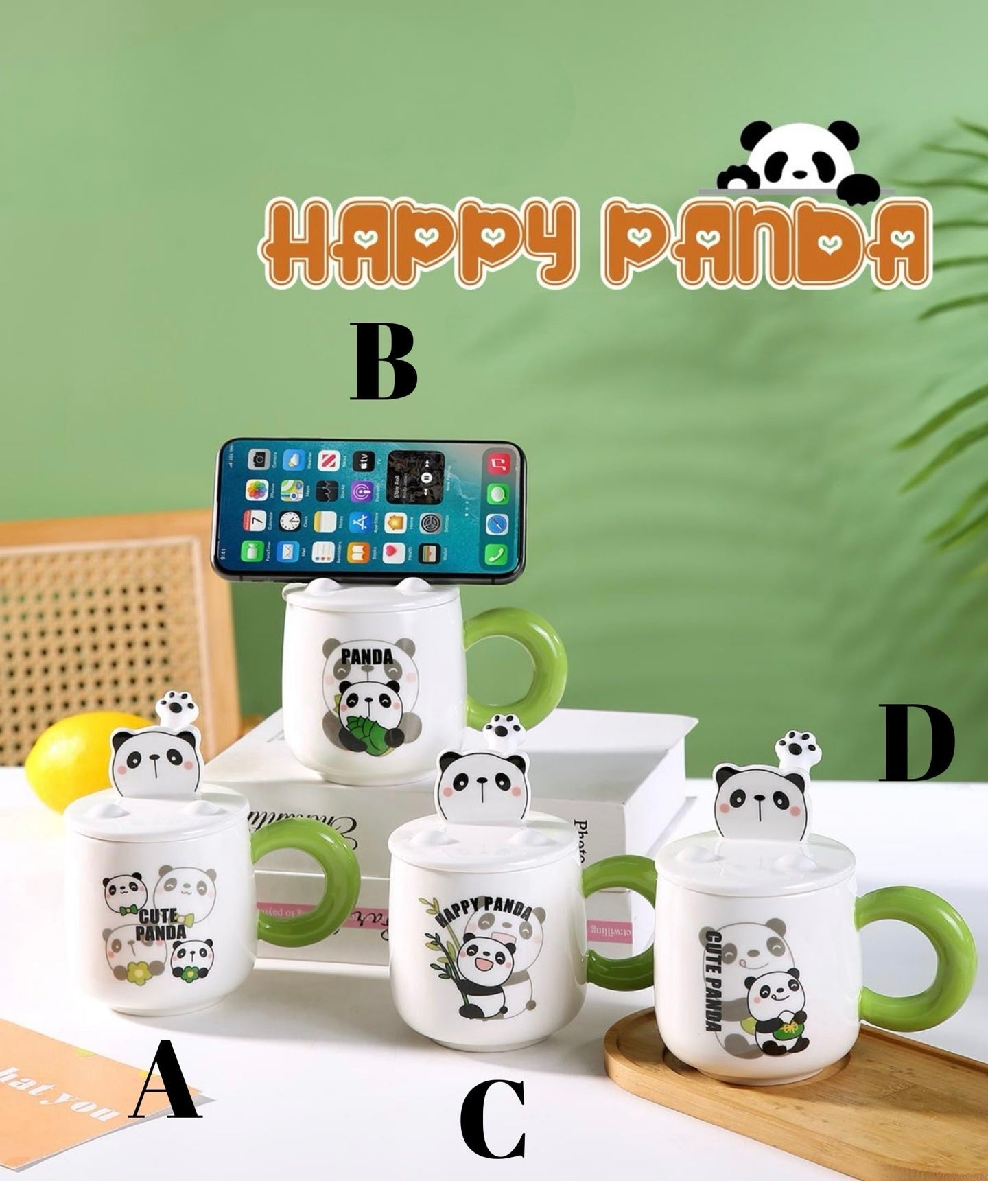 Panda keramička šolja set s poklopcem i kašikom za čaj i kavu