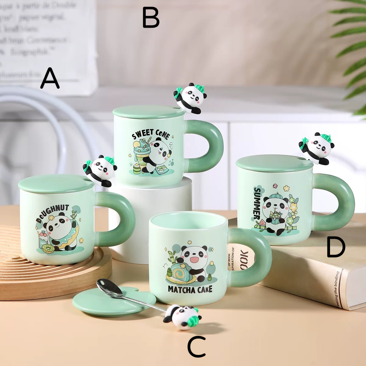 Panda keramička šolja set s poklopcem i kašikom, savršen za čajnik u kuhinji