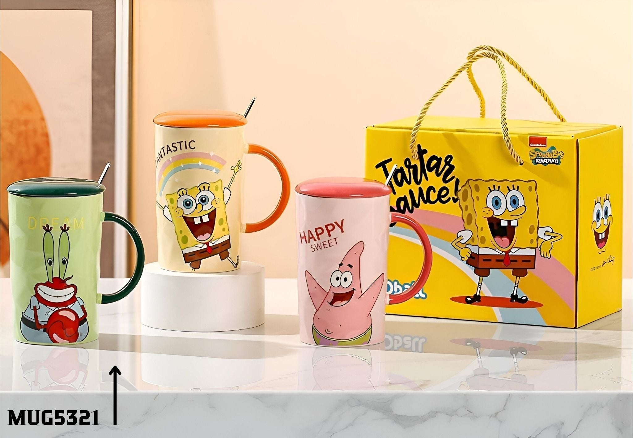 Spongebob-themed mug set s poklopcem i kutijom za svakodnevnu upotrebu