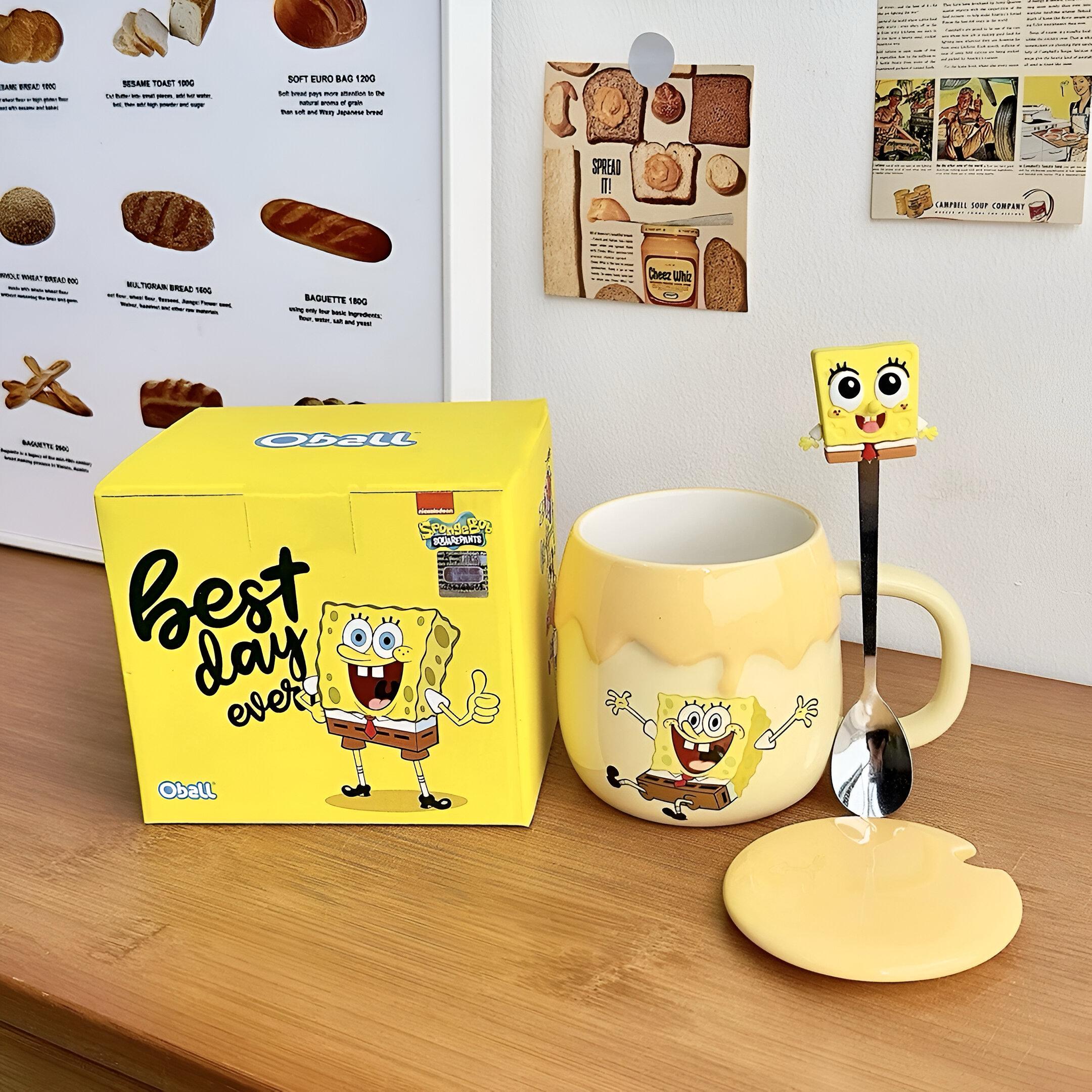 Spongebob set šalica s kašikom i poklopcem u atraktivnoj kutiji