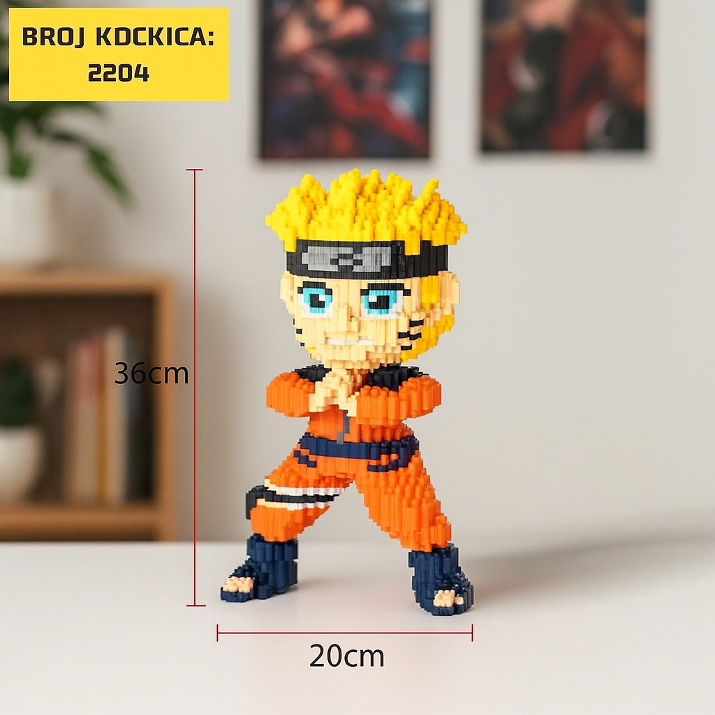 Naruto Lego figura, 20 cm visoka, narančasto-crna odjeća