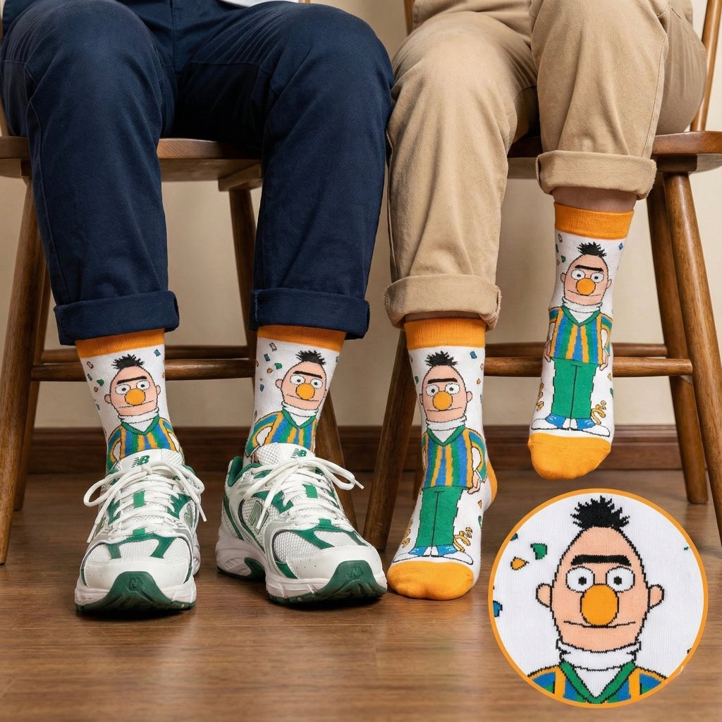 Bawešne čarape SESAME STREET s crtanim Erniejem u zeleno-žutoj odjeći