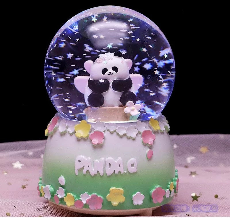 Panda kugla u snežnoj globi s cvjetnom bazom, ukrasna kugla dekorativna