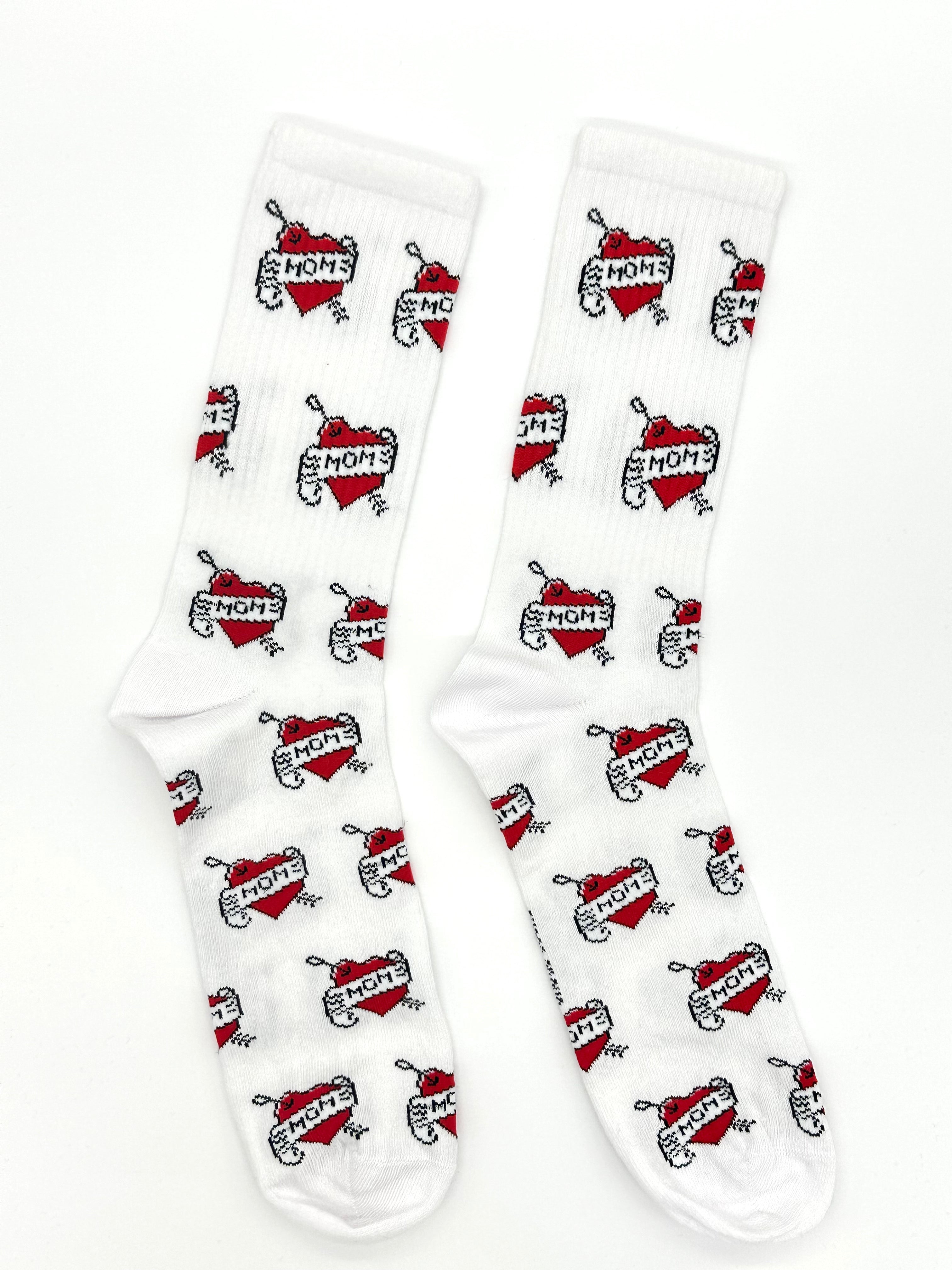 Pair of white socks with heart and tetovažom mama design for mothers