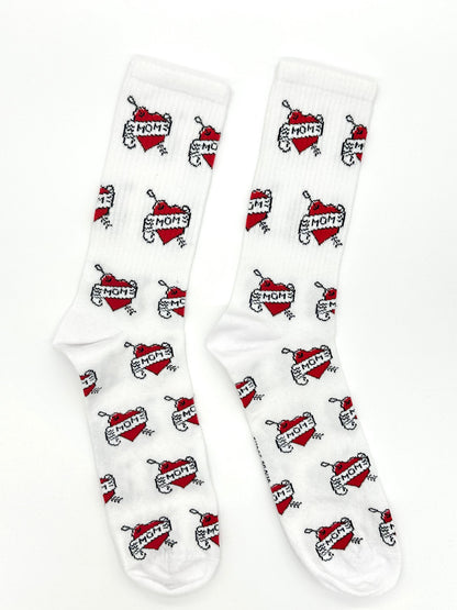 Pair of white socks with heart and tetovažom mama design for mothers