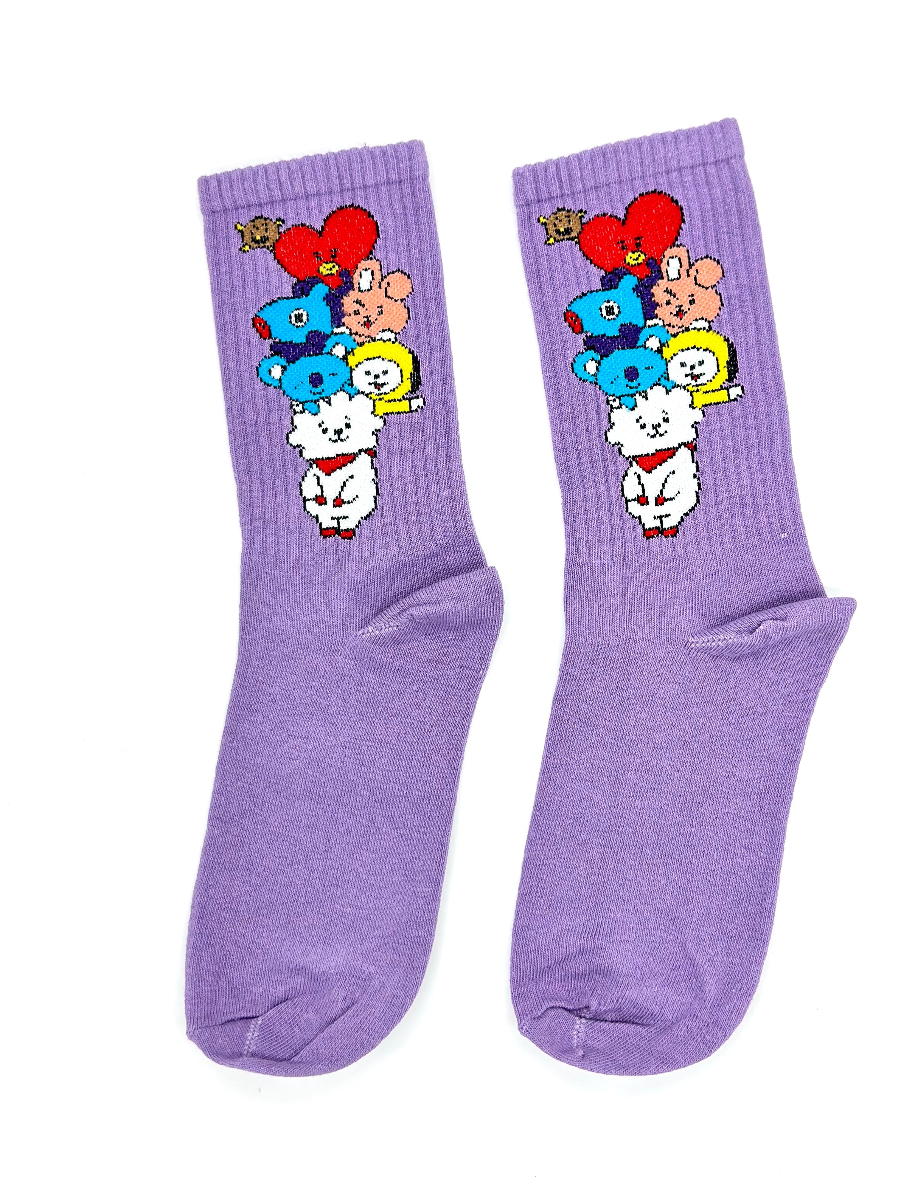 Pari ljubičastih crtanih čarapa Hello Kitty BTS za zabavan stil