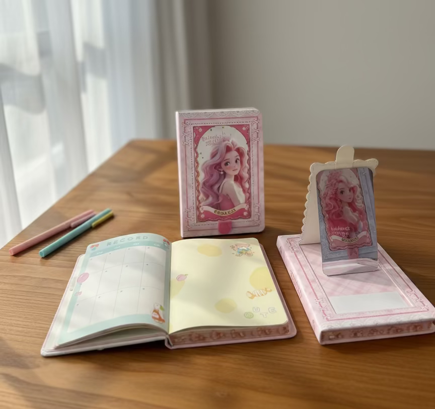 Pastel ružičasti i bijeli princess rokovnik planer A5 s ogledalom