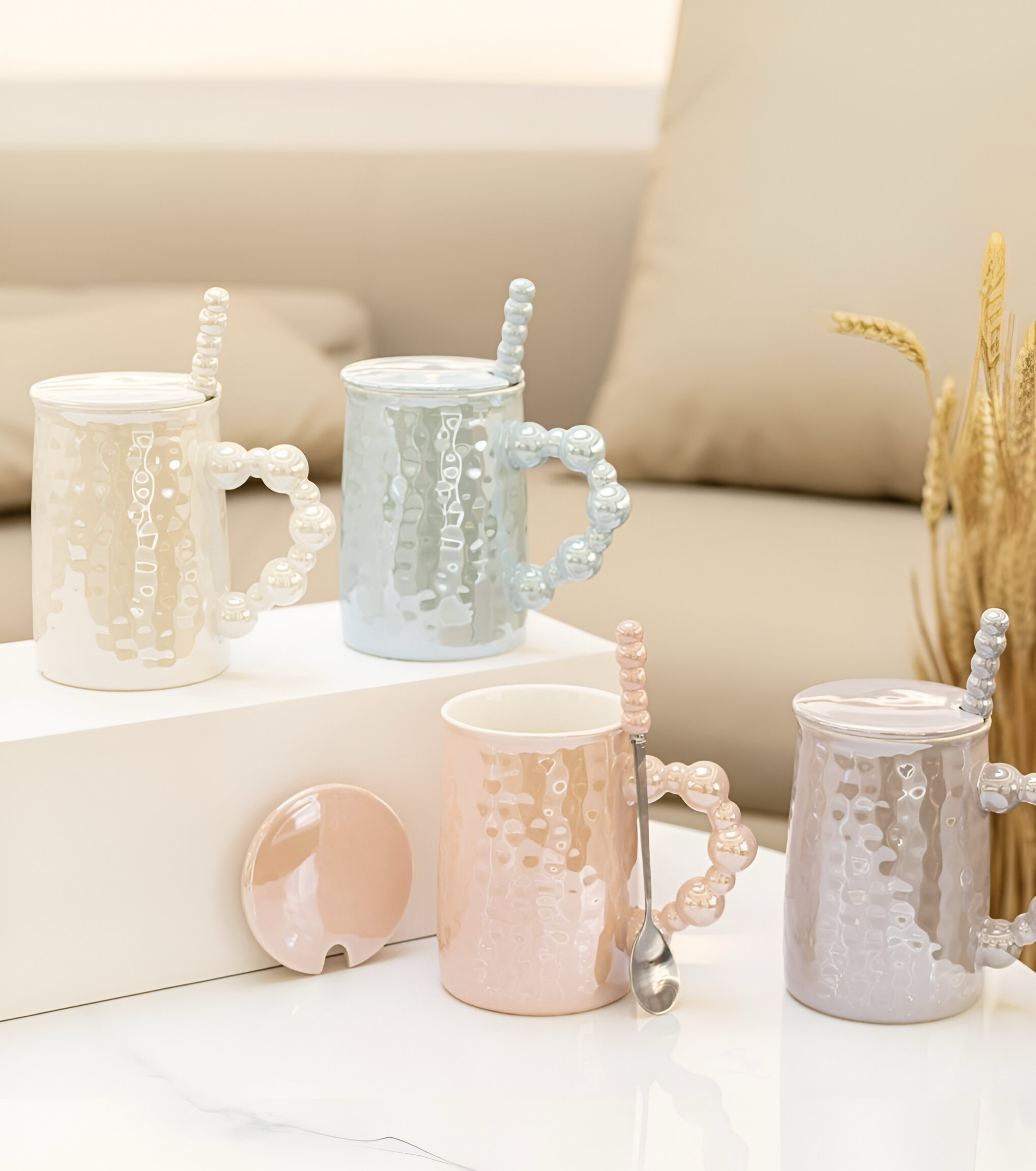 Pastelne keramičke šolje s perlama u setu Pearl Keramička Šolja