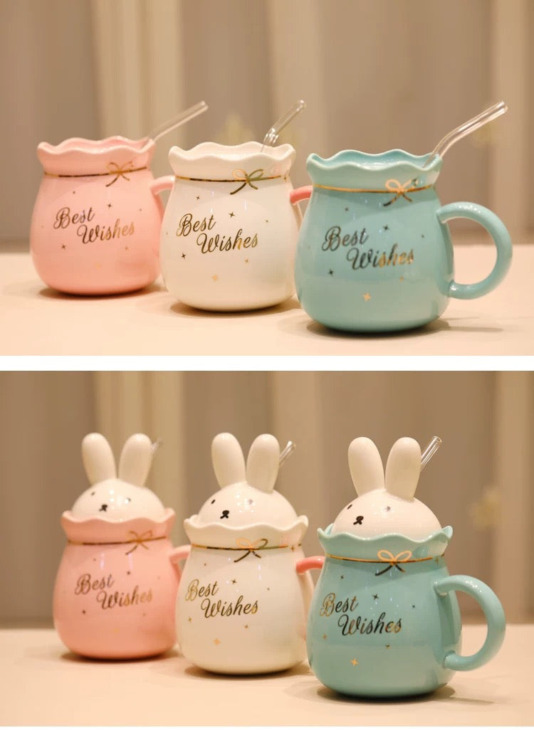 Pastelne keramičke šolje s poklopcem i slamkom, Rabbit keramička šolja