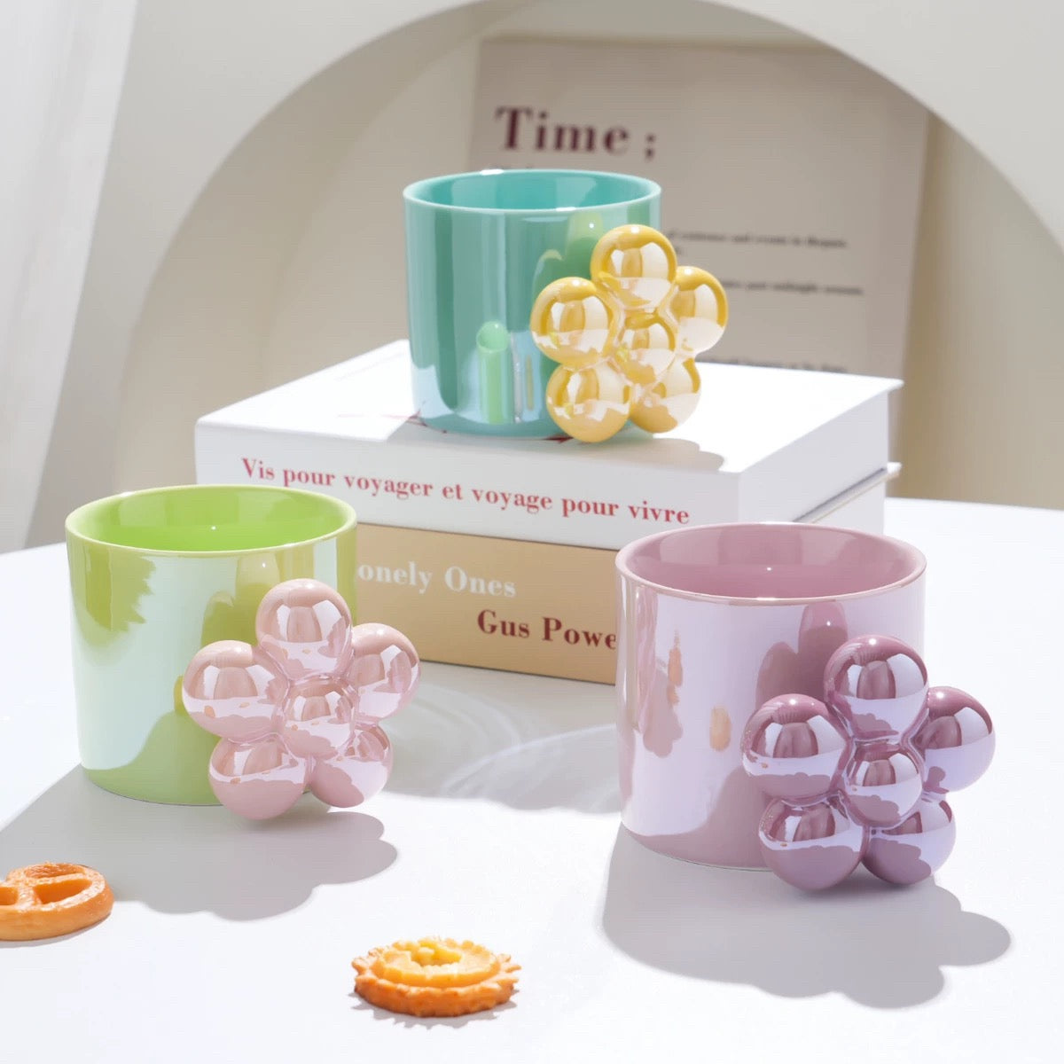 Pastelne keramičke šolje s ručkama u obliku mjehurića, CVIJET KERAMIČKA ŠOLJA