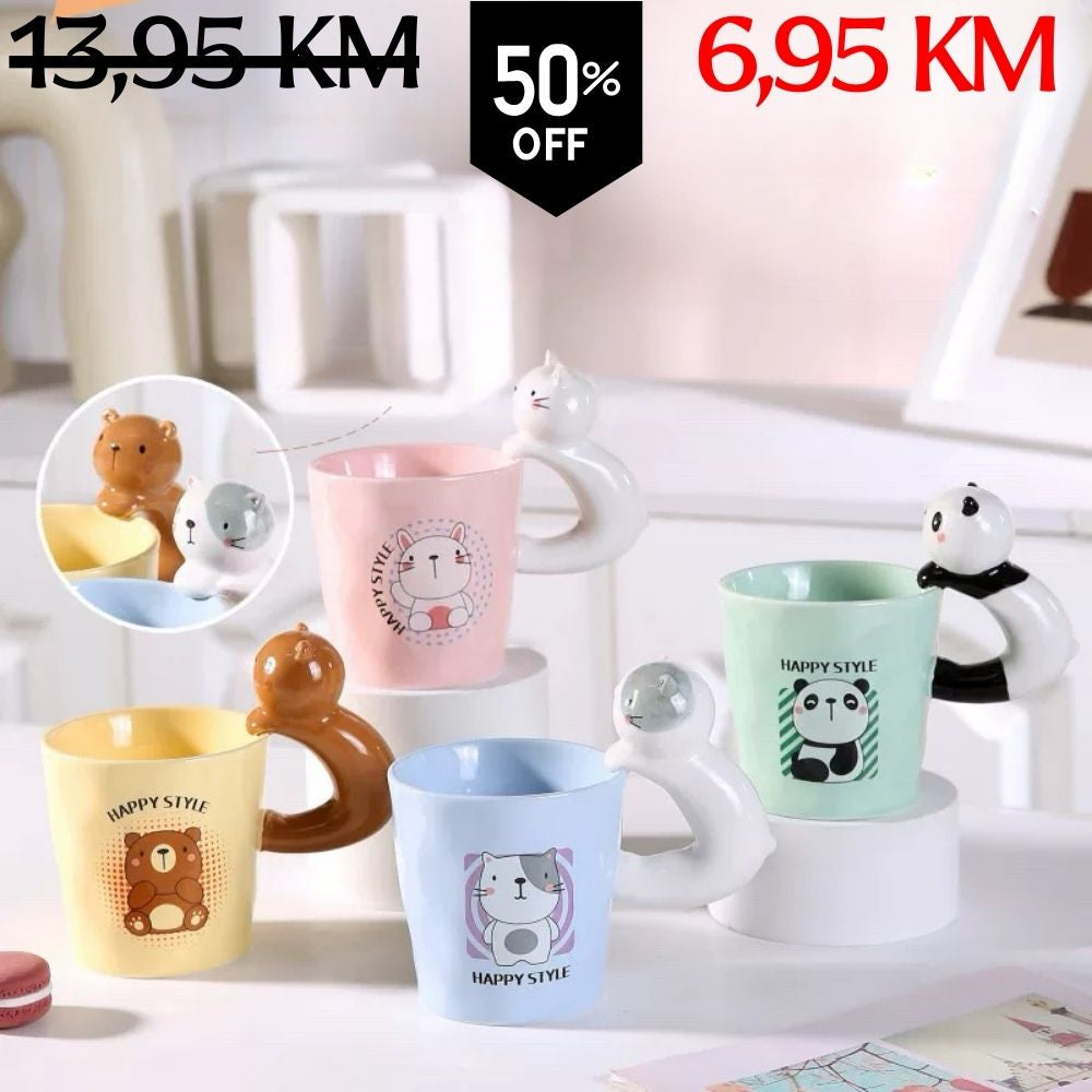 Pastelno obojane keramičke šolje Happy Animal s životinjskim ručkama i dizajnima