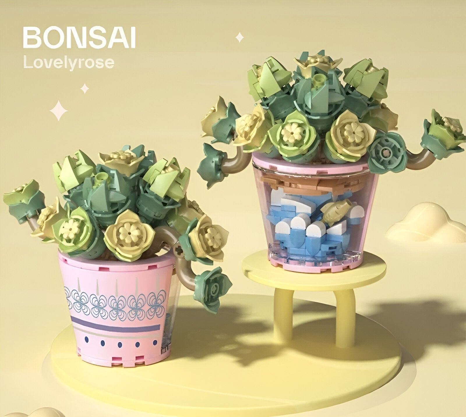 Pastelno obojane origami saksije za cvijeće Lego Bonsai s kapljicama vode