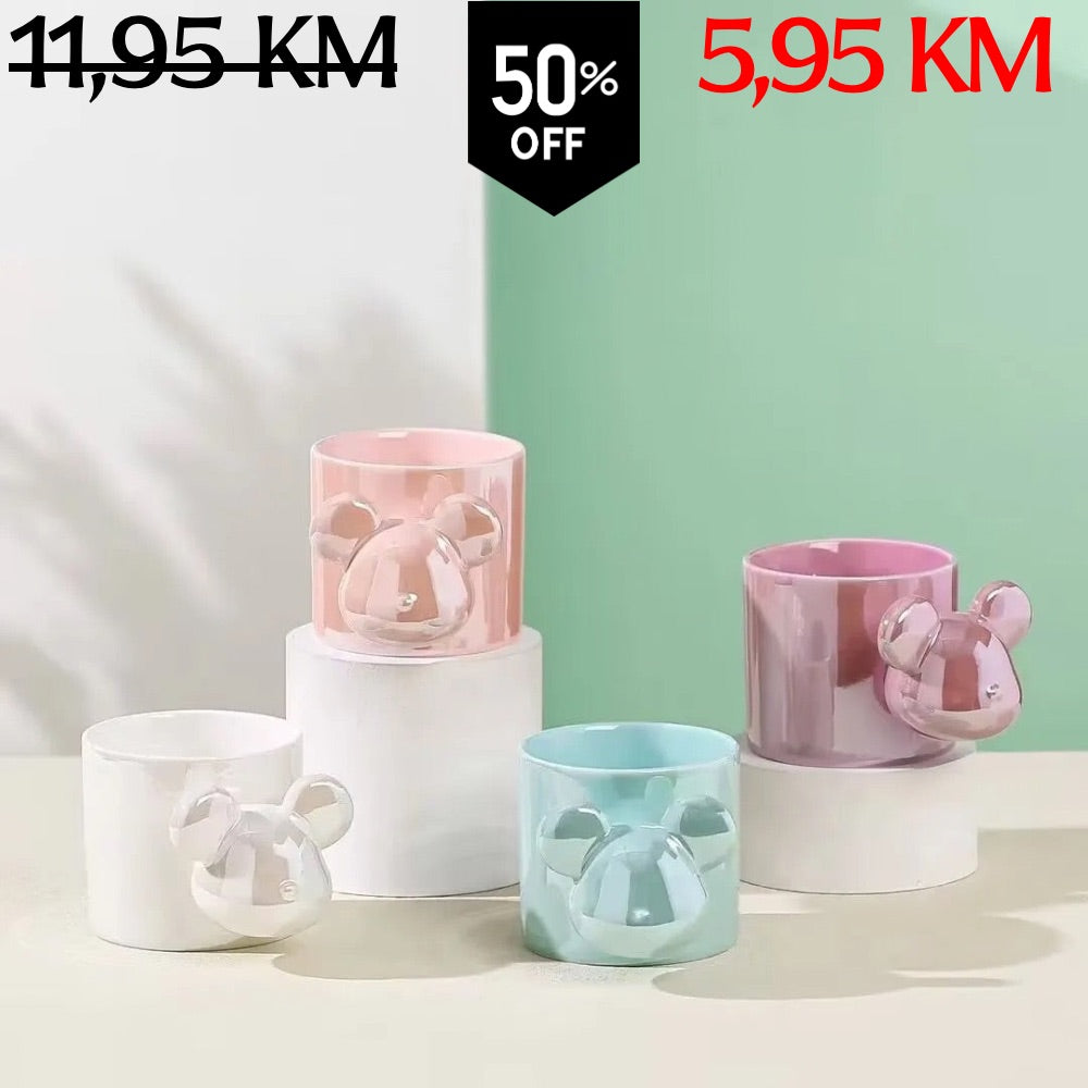 Pastelno obojane keramičke šolje Bear s embosiranim dizajnom glave miša