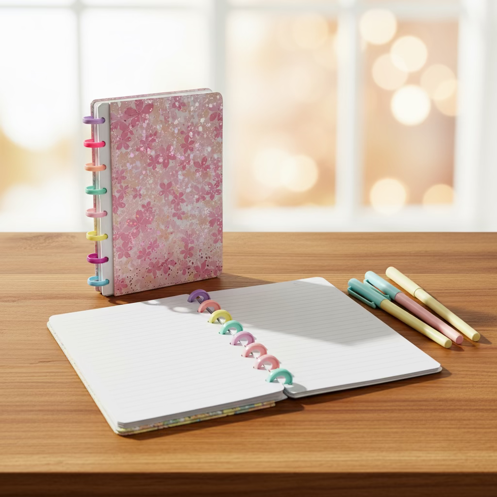 Cvijet rokovnik pink A5 planir s cvjetnim poklopcem i šarenim jezičcima