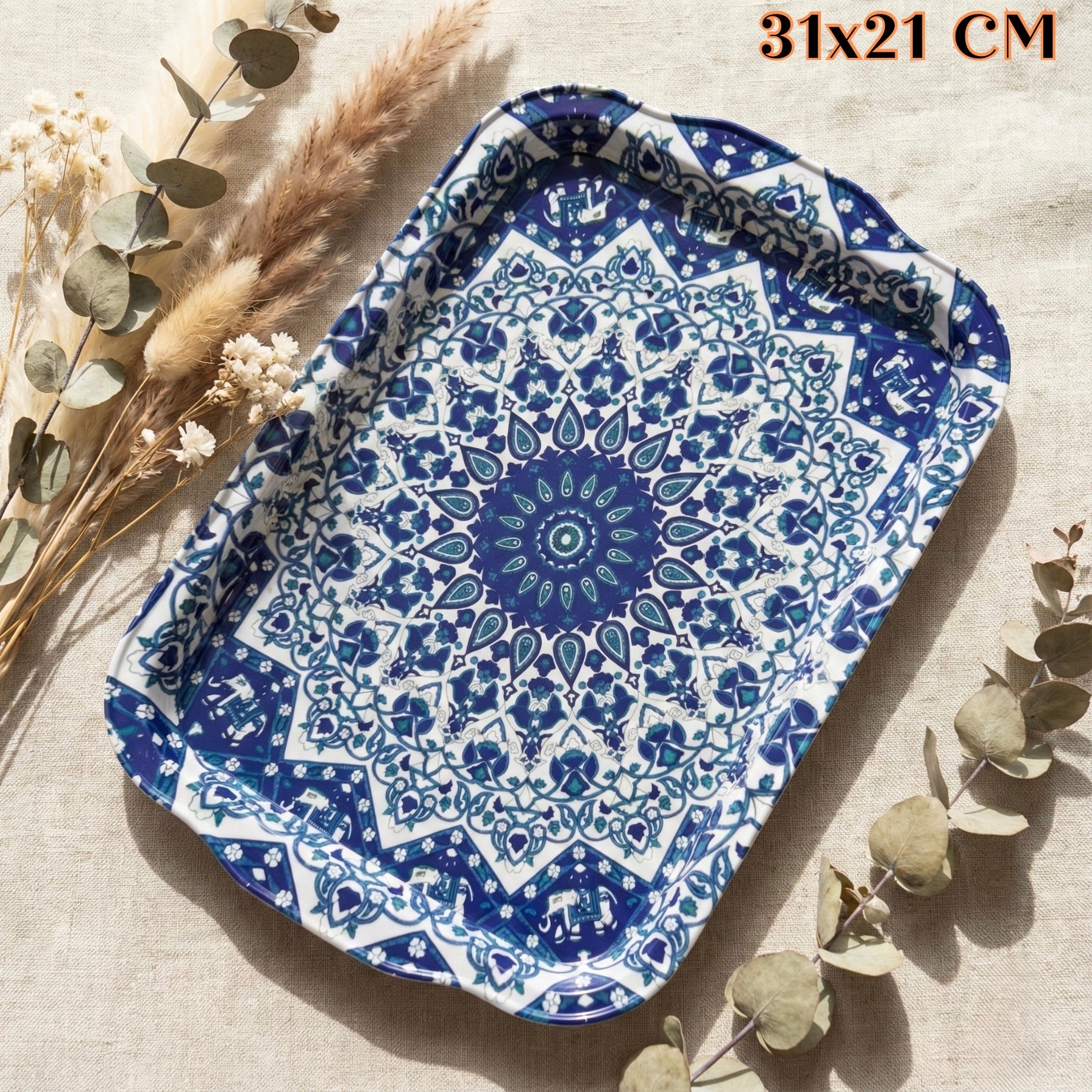 Plavi i bijeli keramički pladanj s mandala uzorkom, TRADICIONALNA METALNA TACNA