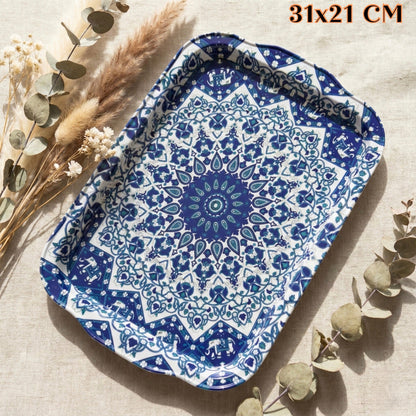 Plavi i bijeli keramički pladanj s mandala uzorkom, TRADICIONALNA METALNA TACNA
