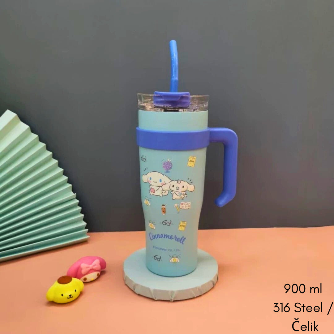 Plavi Cinnamoroll termos boca od nehrđajućeg čelika s ručkom i slamkom