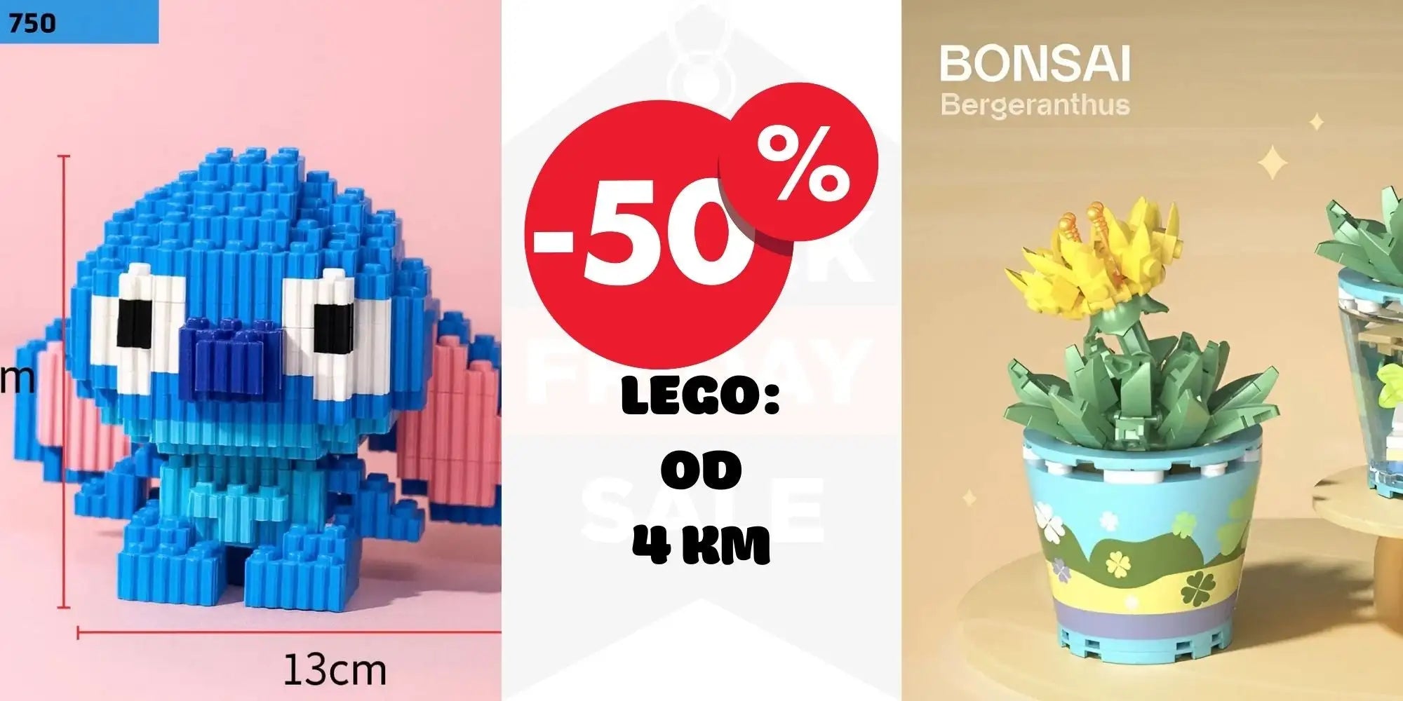 Plava Lego cigla figura s bijelim očima i crnim zjenicama, visoka 13 cm.