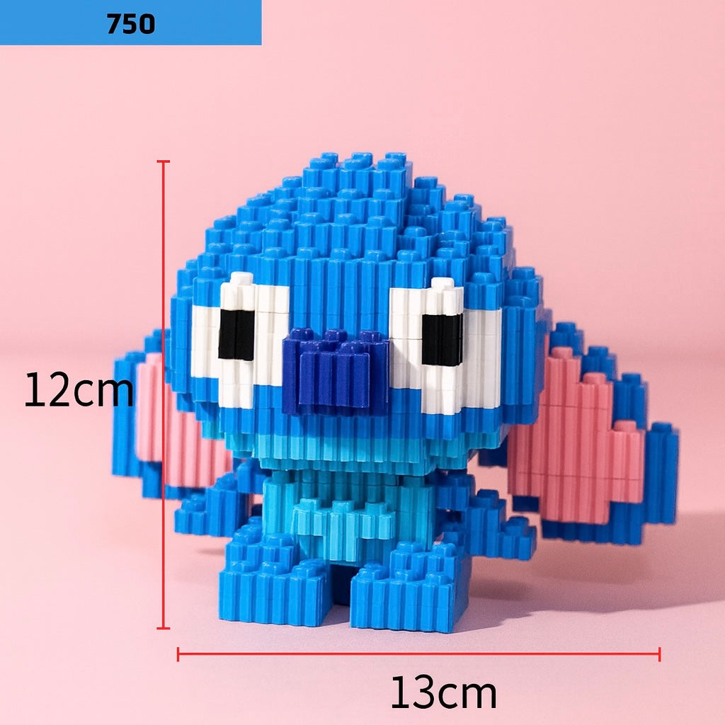 Plastična plava figura Stitch Lego, 750 kockica, slatka crtana lik s ružičastim akcentima