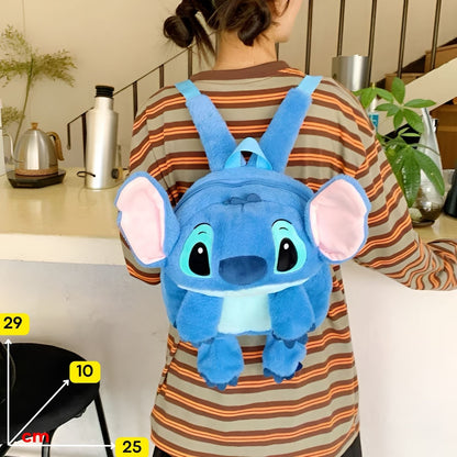 Plavi plišani stitch ruksak s ružičastim unutarnjim ušima i izvezenim licem u obliku torbice