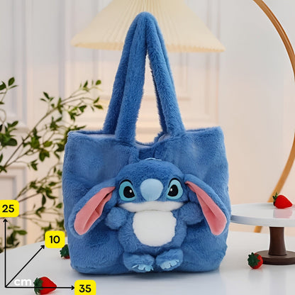 Plava plišana torbica stitch sa ružičastim unutarnjim ušima i bijelim trbuhom za svakodnevnu upotrebu