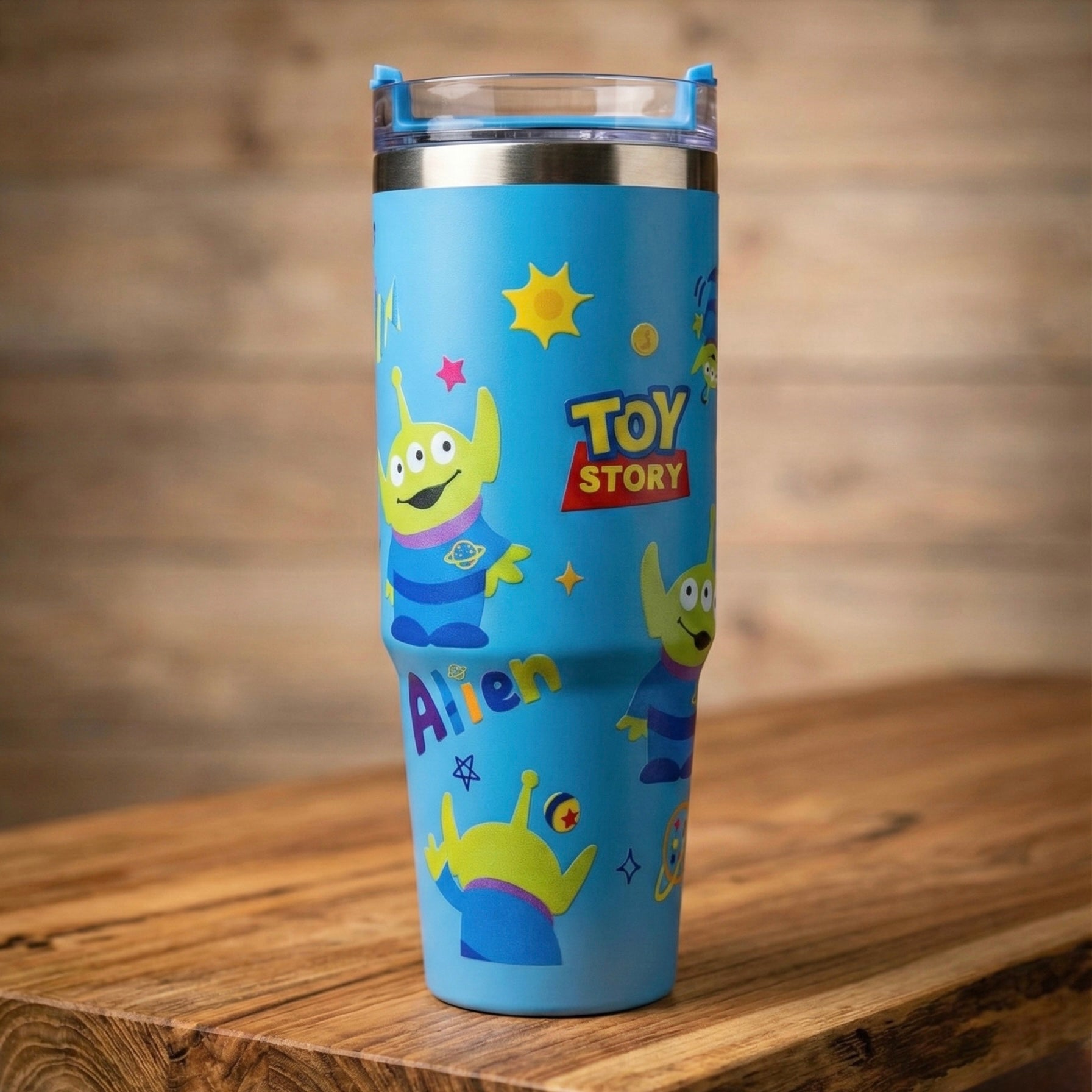 Plavi Toy Story vanjski čovjek termos od nehrđajućeg čelika s prozirnim poklopcem i srebrnim rubom