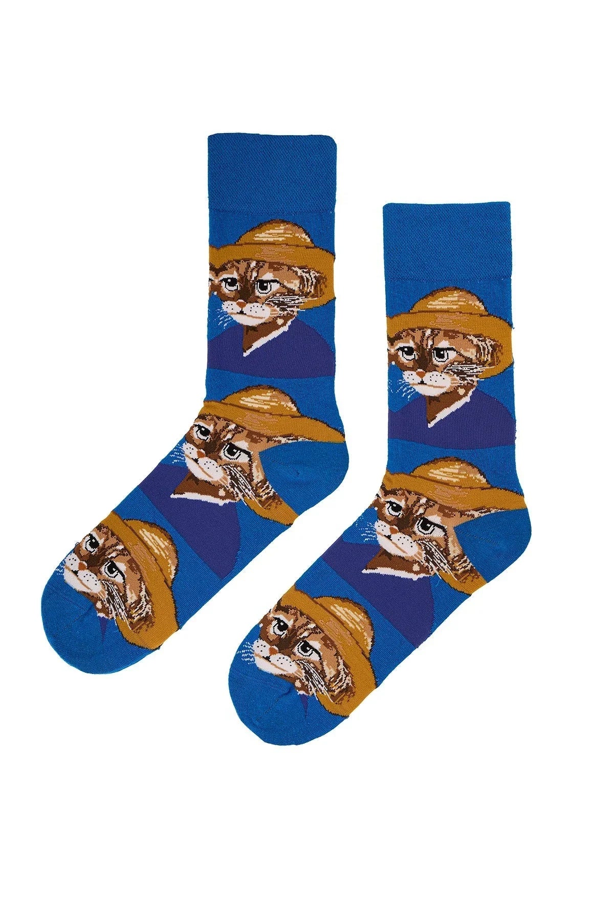 Plave čarape Van Gogh Cat s portretima mačaka u slamnim šeširima