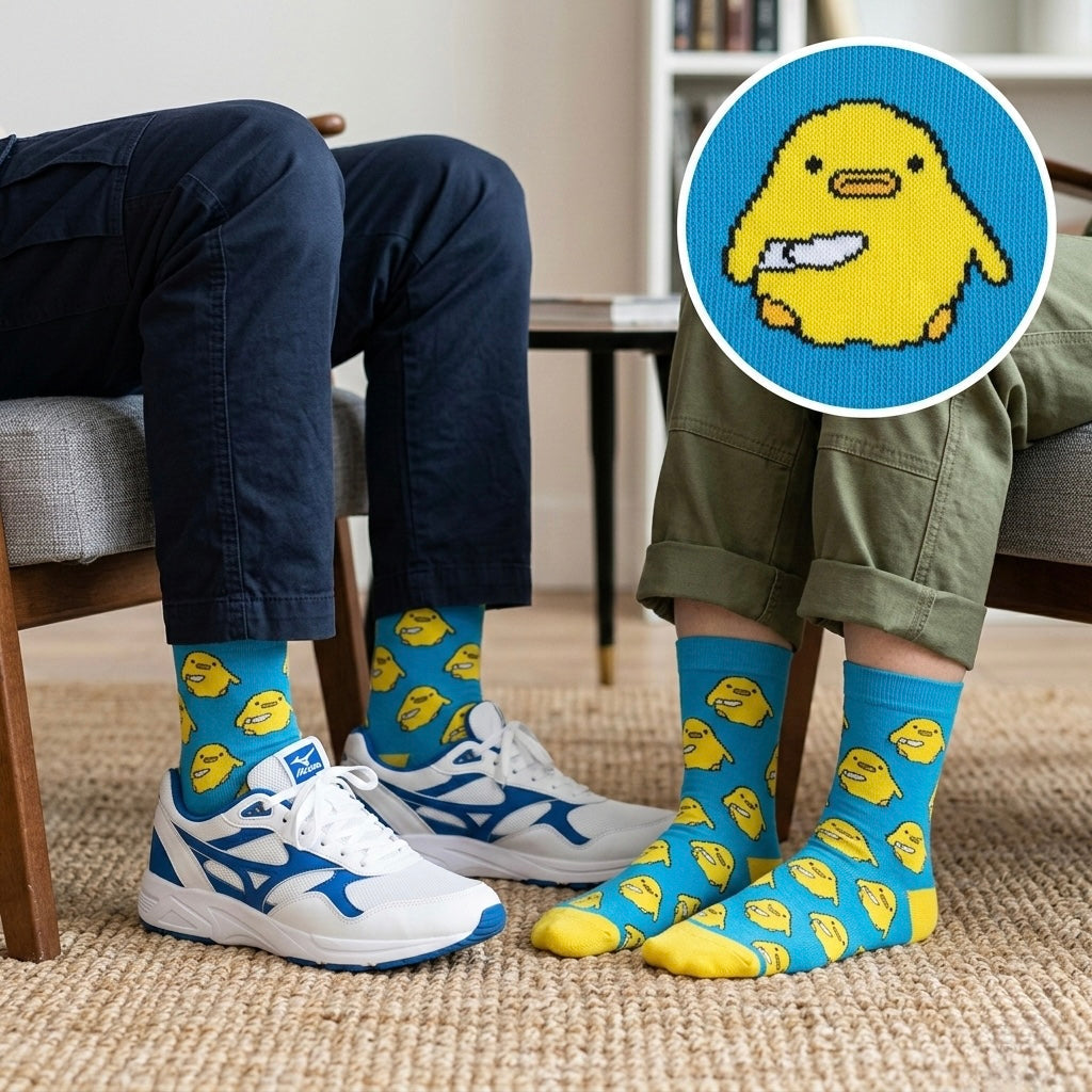 Plave modre čarape CRAZY DUCK s pikseliziranima žutim pilećima