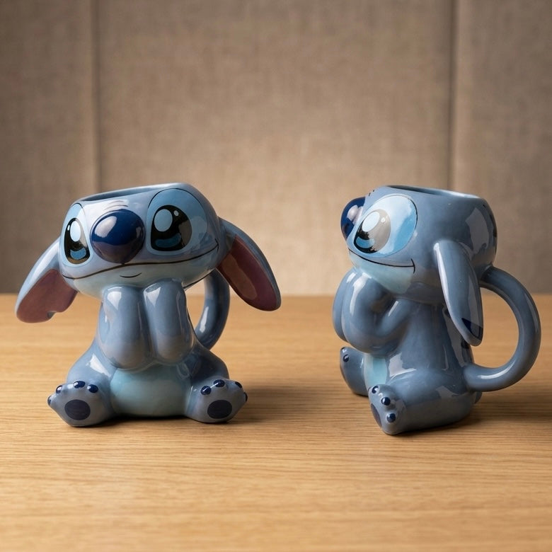 Plava keramička šolja stitch s detaljnim izrazima lica i sjajnim završetkom za svakodnevnu upotrebu