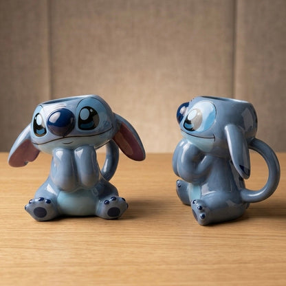 Plava keramička šolja stitch s detaljnim izrazima lica i sjajnim završetkom za svakodnevnu upotrebu