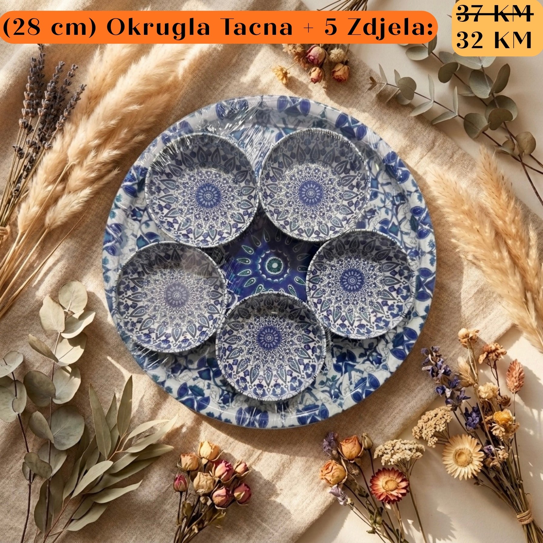POKLON SET: Okrugla tacna + 5 zdjela s mandala uzorcima