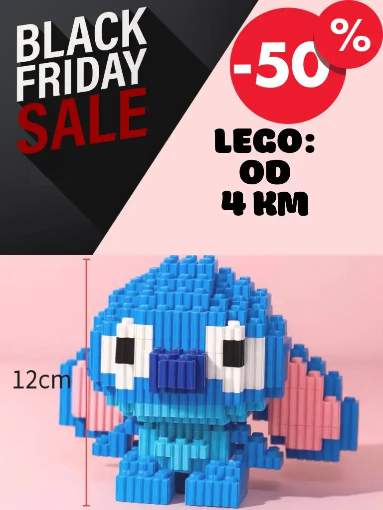 Plavi i ružičasti Lego model šiva s visinom od 12 cm.