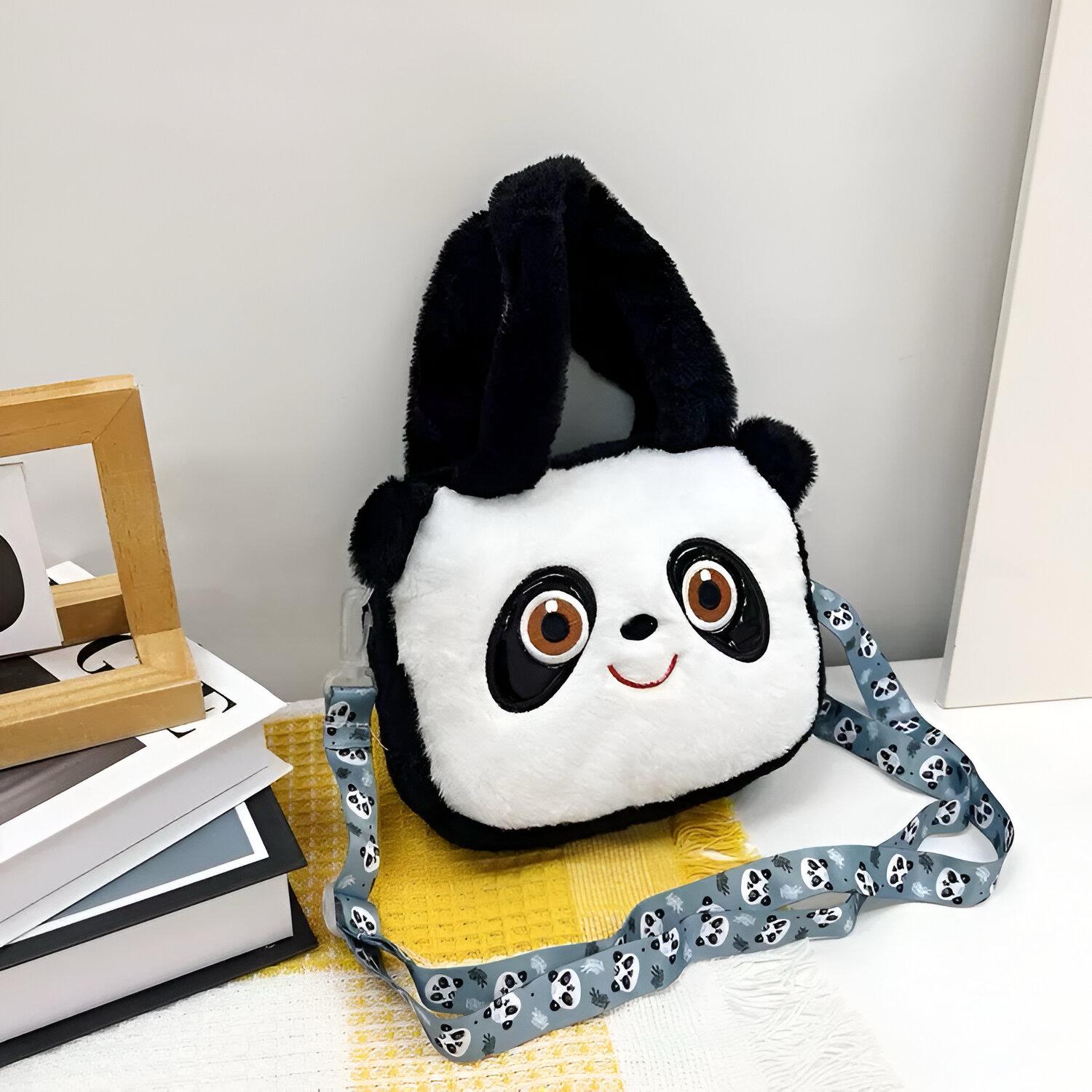 Plušašna panda torbica s uzorkastim remenom za chic stil