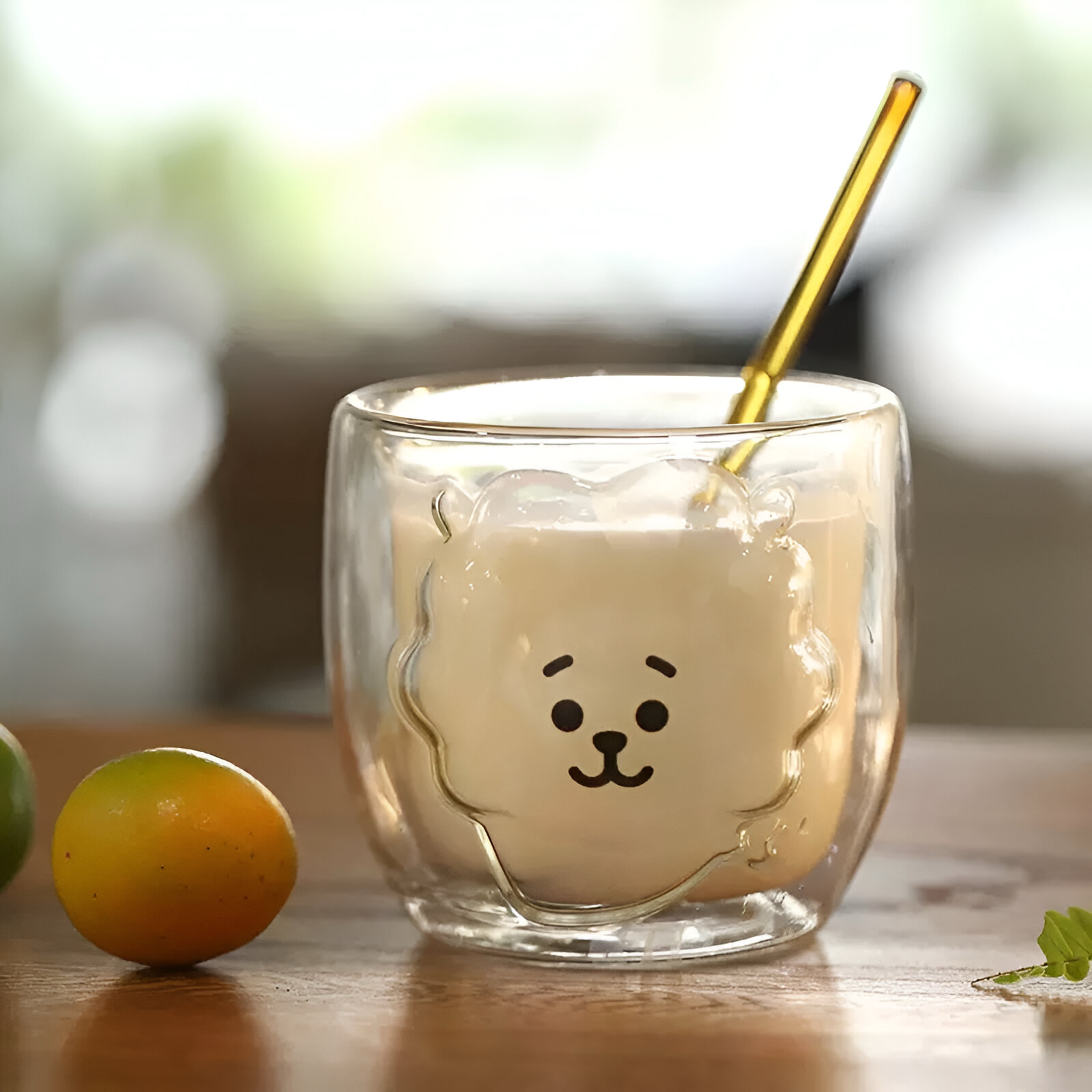 Hello Kitty BT21 RJ čaša duplo staklo s medvjedićem i zlatnom slamom