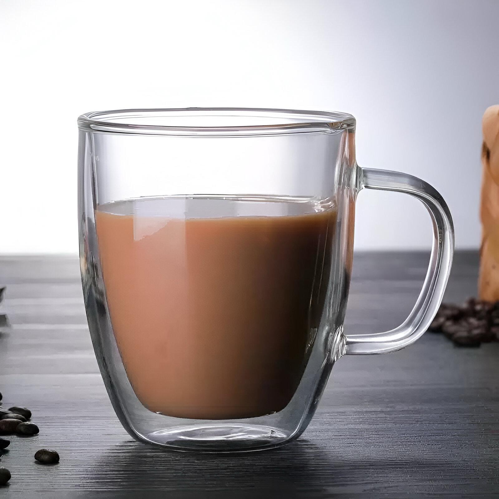 Prozirna dvostruko stijenjena šalica s ručkom puna kave, 350 ml Classic Šolja Dvostruko Dno