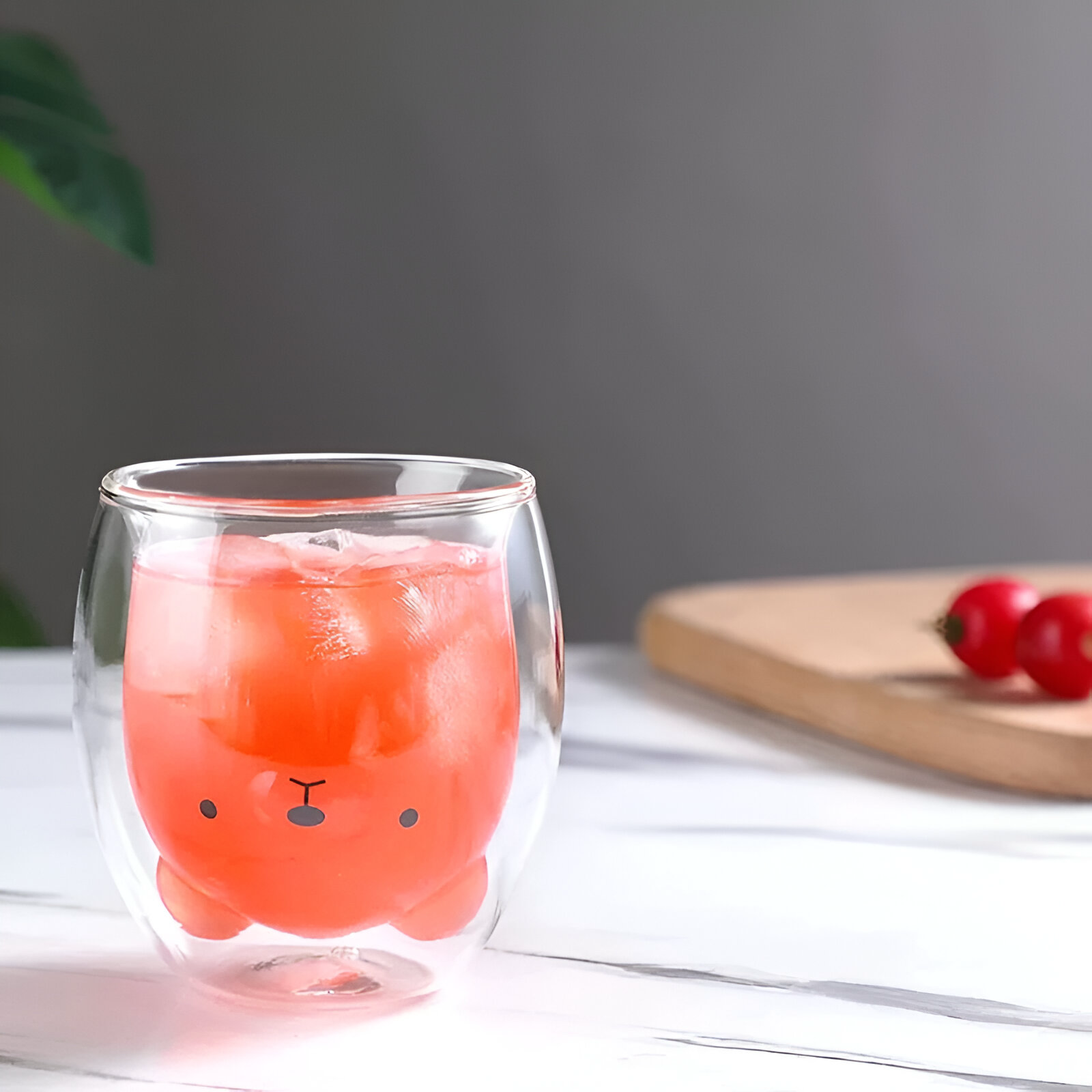 Prozirna duplo dno čaša 250ml s medvjedićem i narančastim unutrašnjim dijelom