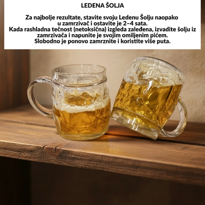 Prozirna staklena pivska šalica s drškom, mrazovitim dizajnom i amber tekućinom (400ml)