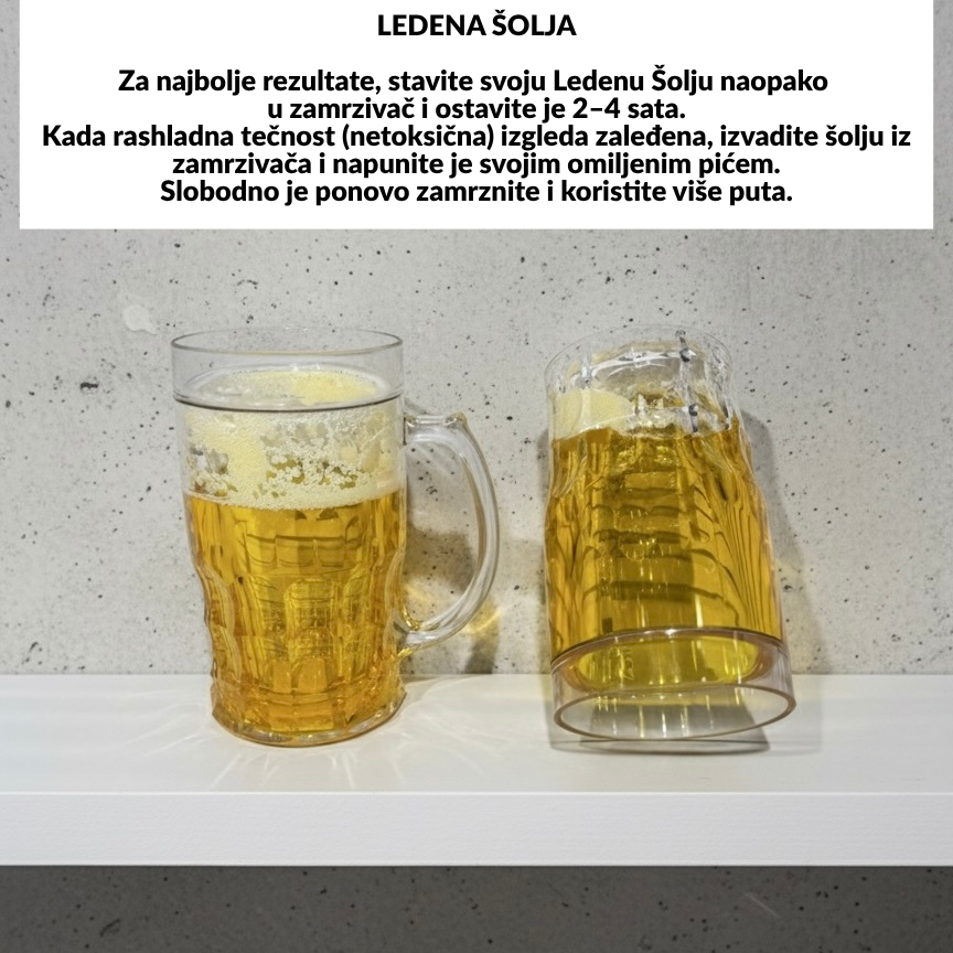 Staklena šalica FAKE BEER PIVO LEDENA s amber tekućinom, 600ml