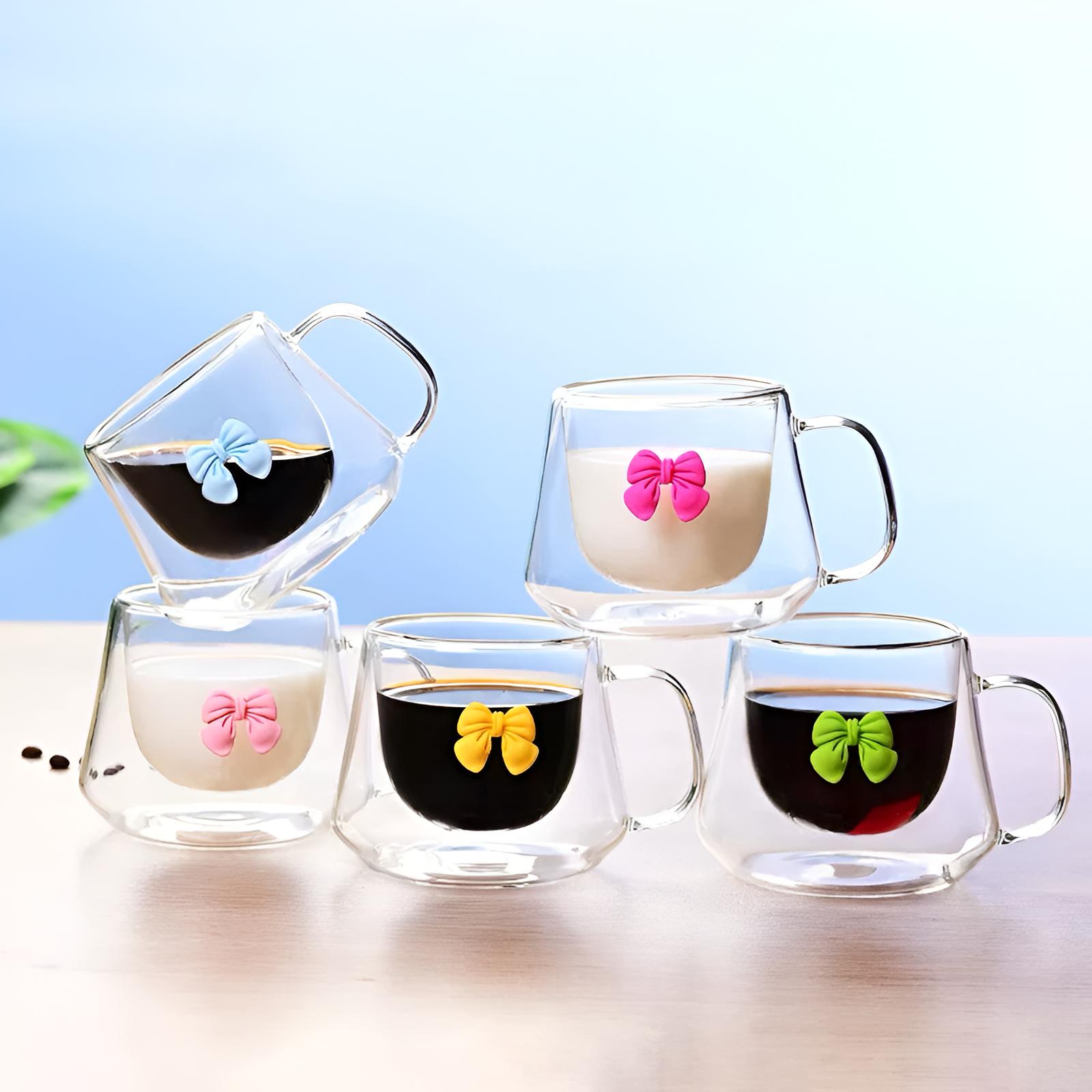 Roza duplo staklo 200ml šolja s mašnama