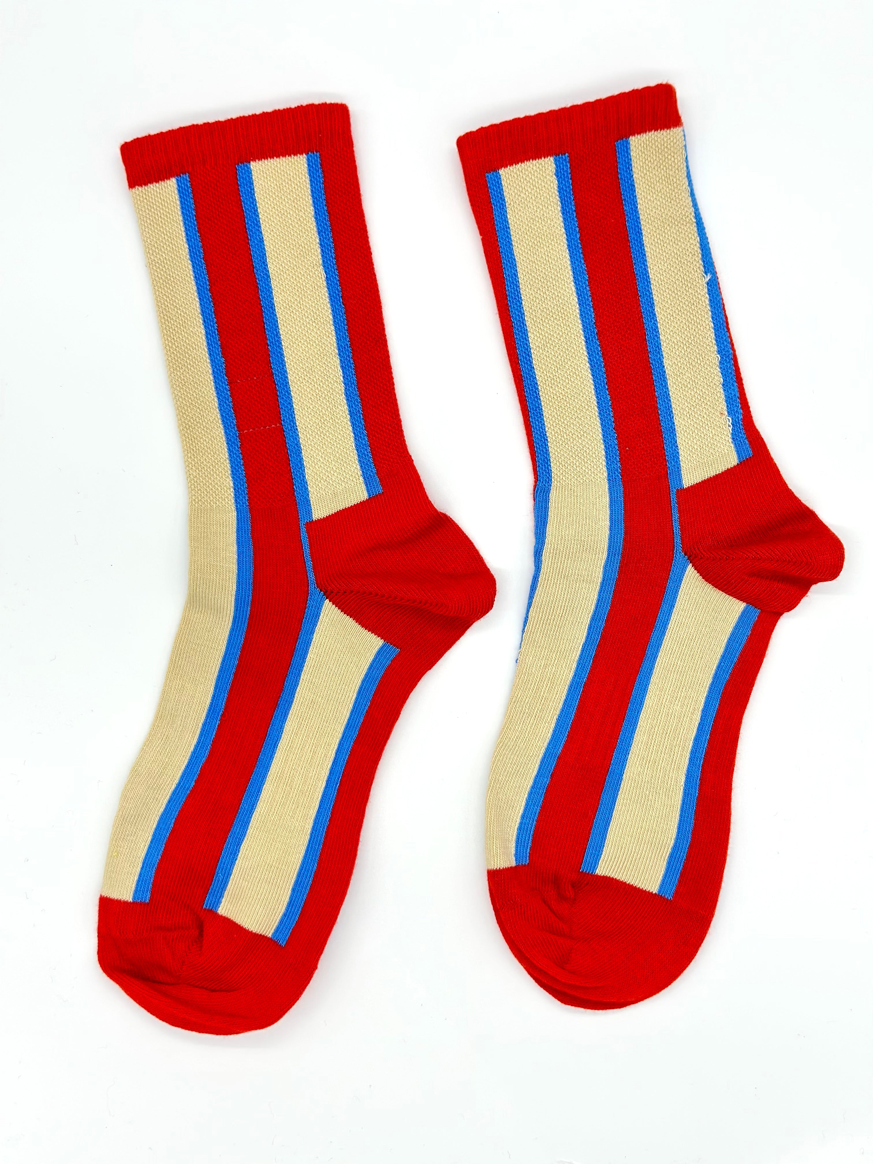 Crvene, bež i plave osnovne prugaste čarape BASIC STRIPE ČARAPE za svaki dan