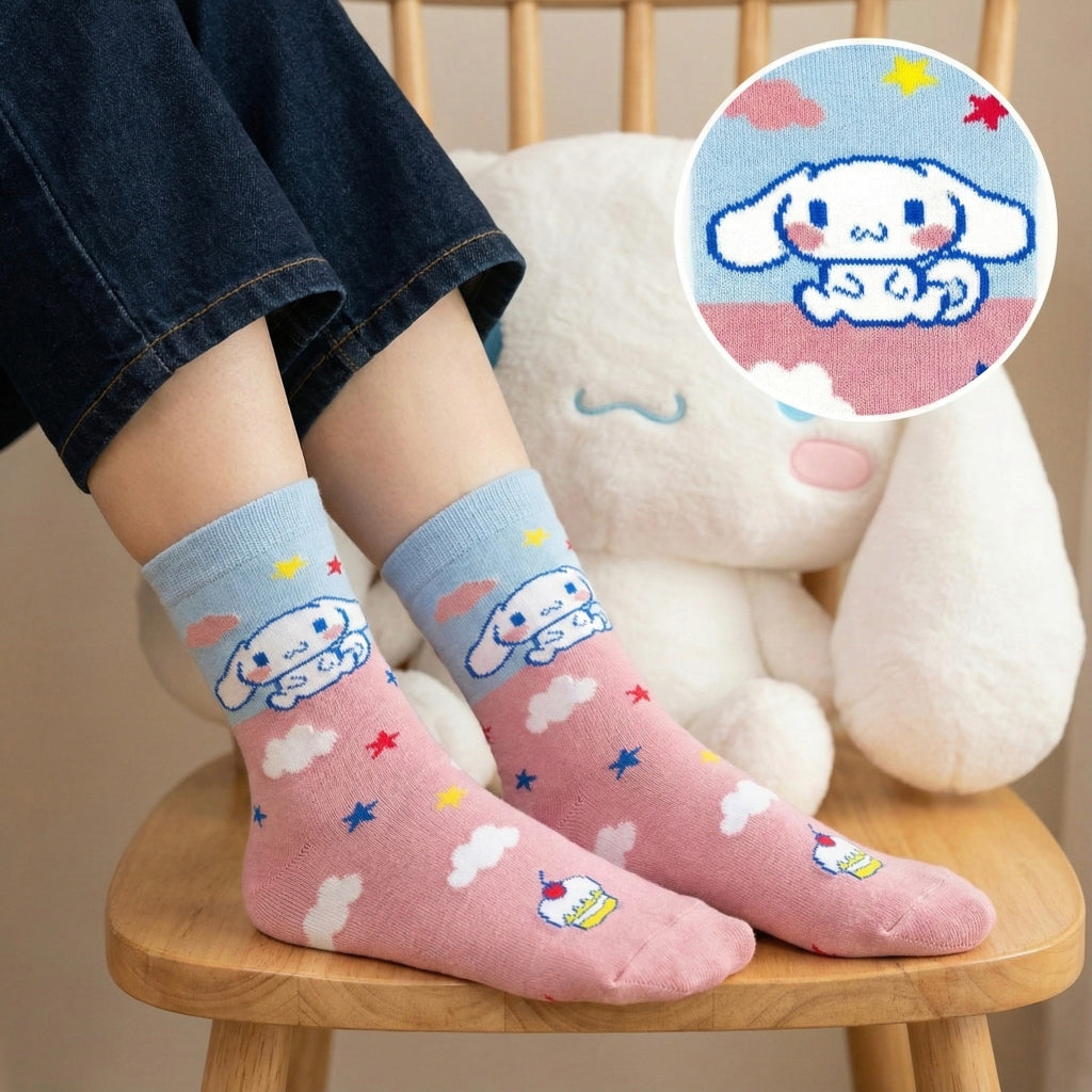 Roza Cinnamoroll Hello Kitty čarape s oblacima i zvijezdama